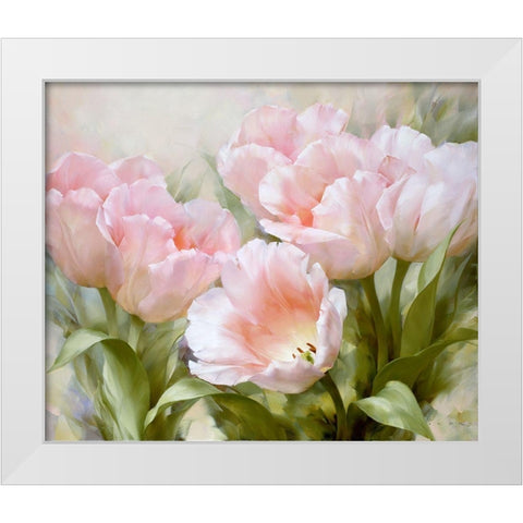 Pink tulips White Modern Wood Framed Art Print by Levashov, Igor