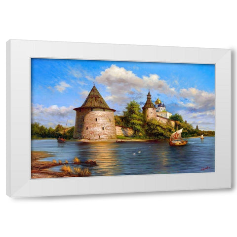 Pskov kremlin White Modern Wood Framed Art Print by Milyukov, Alexey