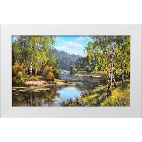 At the river White Modern Wood Framed Art Print by Prishchepa, Igor