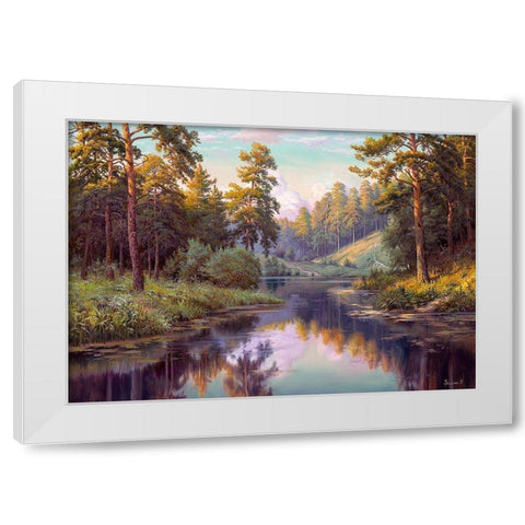 Forest river White Modern Wood Framed Art Print by Prishchepa, Igor