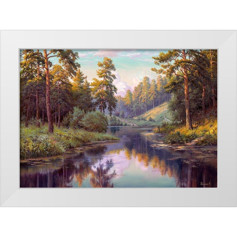 Forest river White Modern Wood Framed Art Print by Prishchepa, Igor