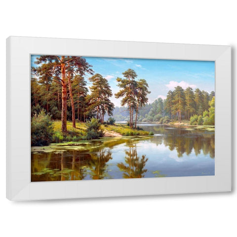 Pines by the water White Modern Wood Framed Art Print by Prishchepa, Igor