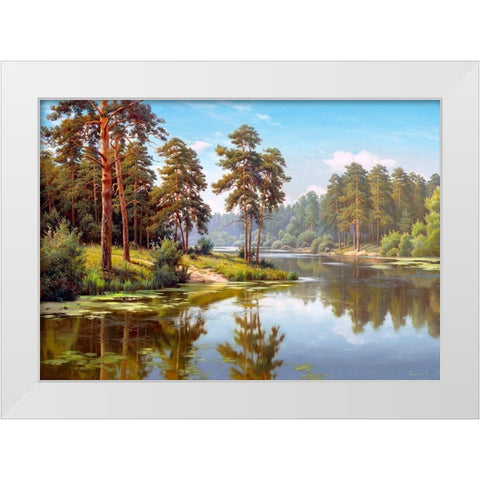 Pines by the water White Modern Wood Framed Art Print by Prishchepa, Igor