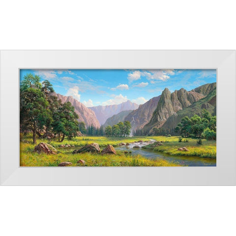 Mountain idyll White Modern Wood Framed Art Print by Prishchepa, Igor