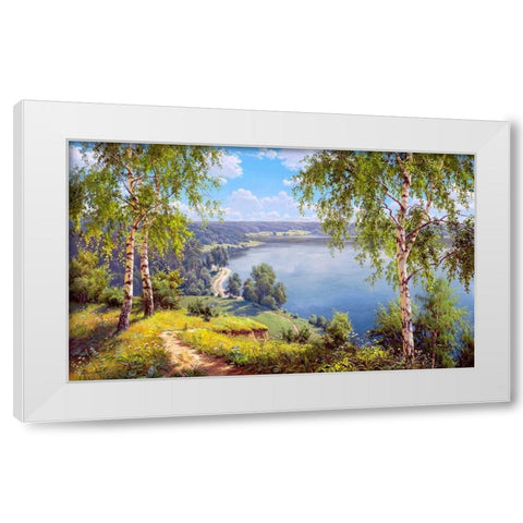 On the river bank White Modern Wood Framed Art Print by Prishchepa, Igor