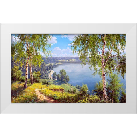 On the river bank White Modern Wood Framed Art Print by Prishchepa, Igor