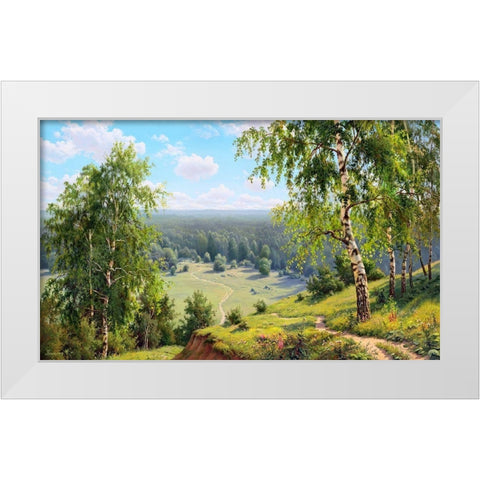 Birch valley White Modern Wood Framed Art Print by Prishchepa, Igor