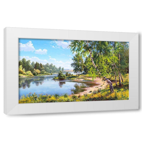 Birches near the river  White Modern Wood Framed Art Print by Prishchepa, Igor