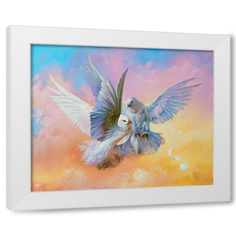 Doves White Modern Wood Framed Art Print by Romanov, Roman