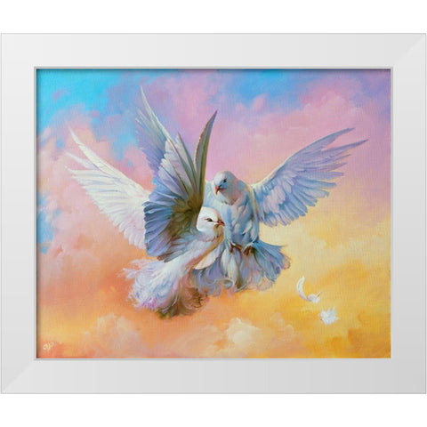 Doves White Modern Wood Framed Art Print by Romanov, Roman