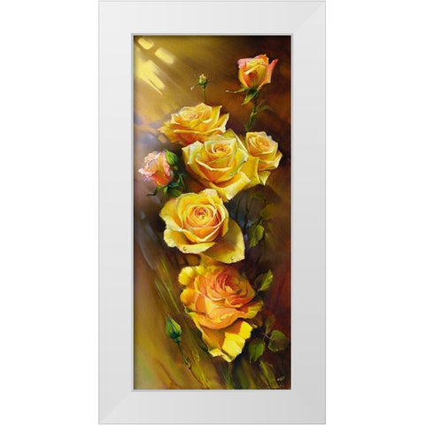 Yellow roses White Modern Wood Framed Art Print by Romanov, Roman