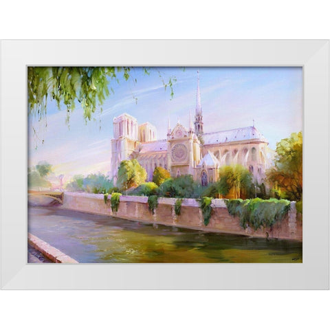 Parisian morning White Modern Wood Framed Art Print by Romanov, Roman