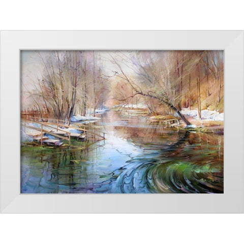 April White Modern Wood Framed Art Print by Romanov, Roman
