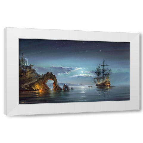 Moonlight night White Modern Wood Framed Art Print by Romanov, Roman