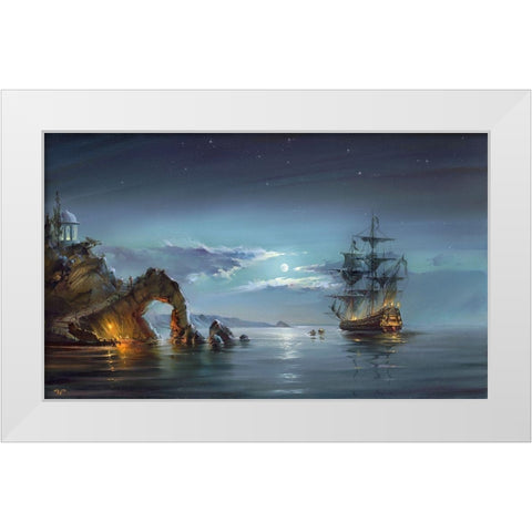 Moonlight night White Modern Wood Framed Art Print by Romanov, Roman