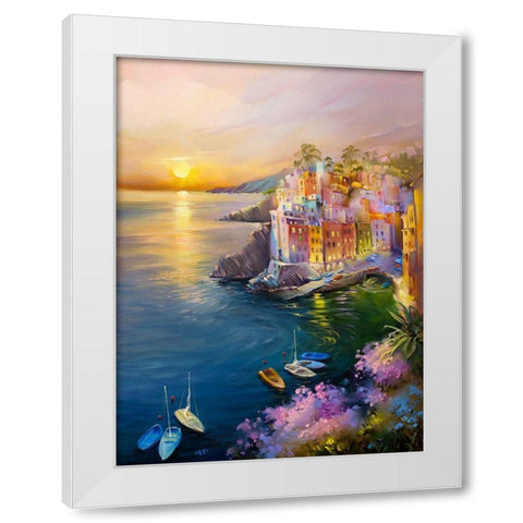 Riomaggiore White Modern Wood Framed Art Print by Romanov, Roman