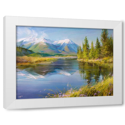 Mountain landscape White Modern Wood Framed Art Print by Romanov, Roman