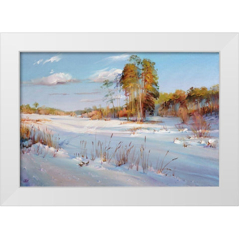 Pines White Modern Wood Framed Art Print by Romanov, Roman