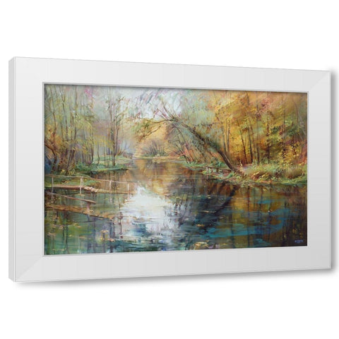 Lake Blue White Modern Wood Framed Art Print by Romanov, Roman
