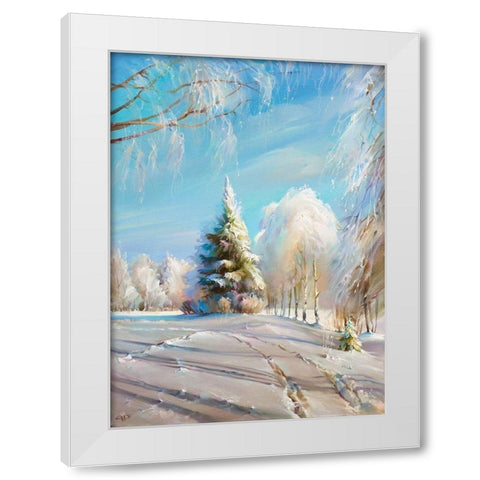 Winter day White Modern Wood Framed Art Print by Romanov, Roman
