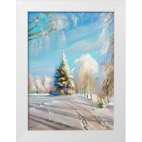 Winter day White Modern Wood Framed Art Print by Romanov, Roman