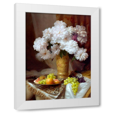 Still-life with a peonies White Modern Wood Framed Art Print by Sevryukov, Dmitry