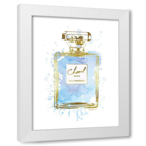Perfume Bottle Blue White Modern Wood Framed Art Print by Greenwood, Amanda