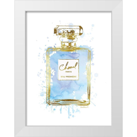 Perfume Bottle Blue White Modern Wood Framed Art Print by Greenwood, Amanda