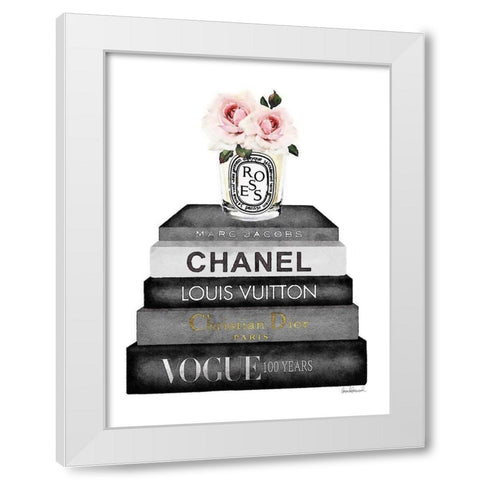 Book Stack Pink Rose White Modern Wood Framed Art Print by Greenwood, Amanda