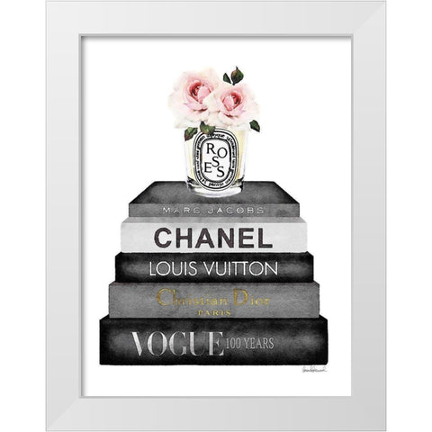 Book Stack Pink Rose White Modern Wood Framed Art Print by Greenwood, Amanda