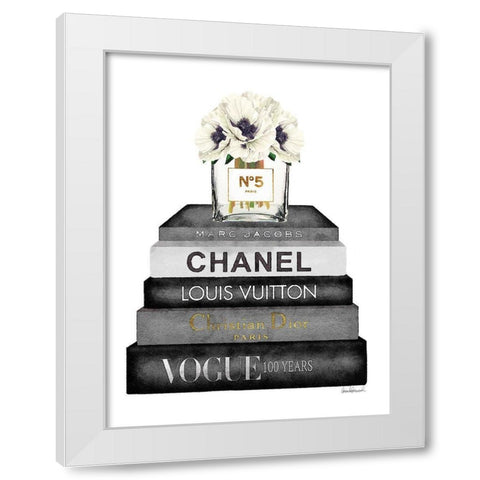 Book Stack Grey Poppy White Modern Wood Framed Art Print by Greenwood, Amanda