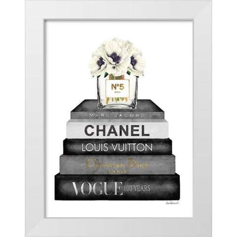 Book Stack Grey Poppy White Modern Wood Framed Art Print by Greenwood, Amanda