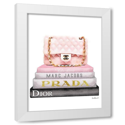 Book Stack Pink Bag White Modern Wood Framed Art Print by Greenwood, Amanda