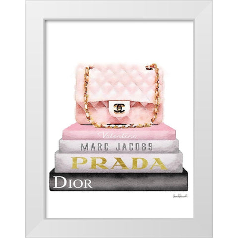 Book Stack Pink Bag White Modern Wood Framed Art Print by Greenwood, Amanda