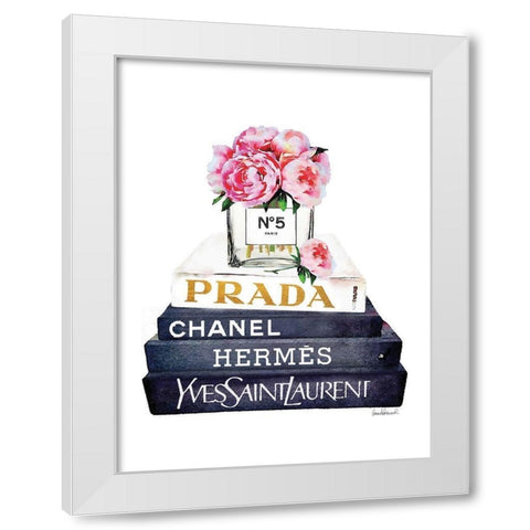 Book Stack Pink Peony White Modern Wood Framed Art Print by Greenwood, Amanda