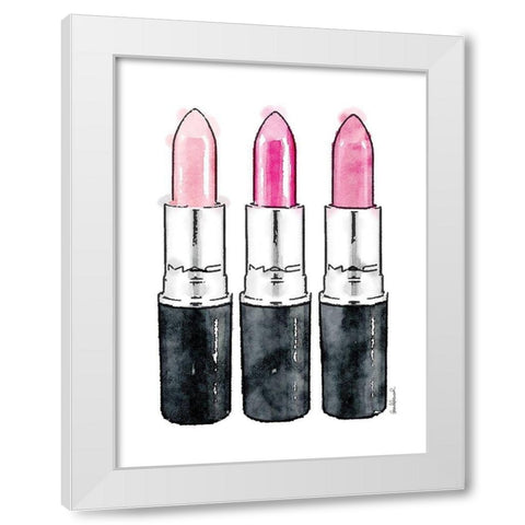 3 Pink Sticks White Modern Wood Framed Art Print by Greenwood, Amanda