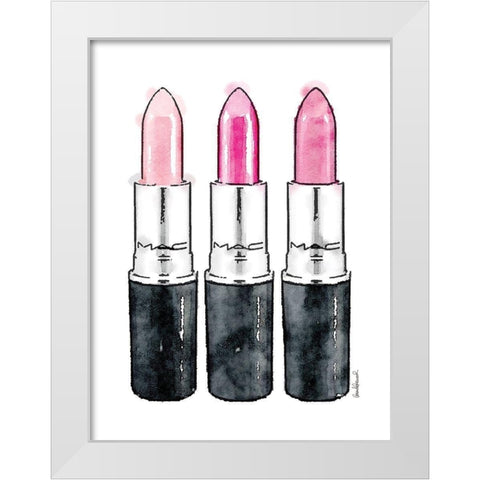 3 Pink Sticks White Modern Wood Framed Art Print by Greenwood, Amanda
