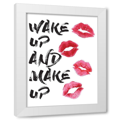 Wakeup Makeup Lipstick Kisses White Modern Wood Framed Art Print by Greenwood, Amanda