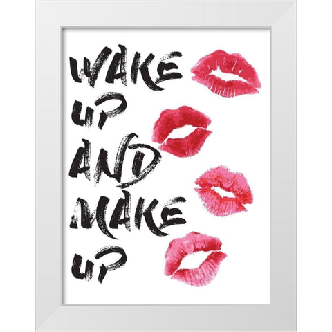 Wakeup Makeup Lipstick Kisses White Modern Wood Framed Art Print by Greenwood, Amanda