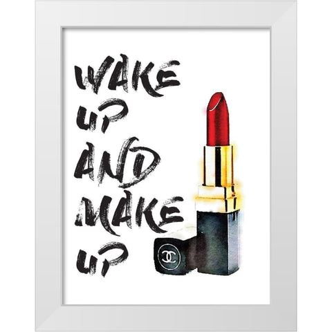 Wakeup Makeup Lipstick Red White Modern Wood Framed Art Print by Greenwood, Amanda