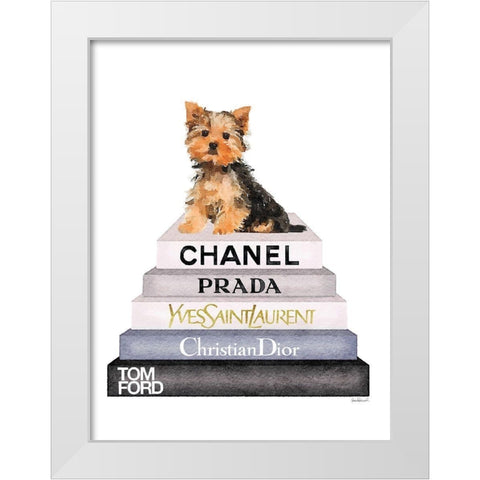 Bookstack Yorkie White Modern Wood Framed Art Print by Greenwood, Amanda
