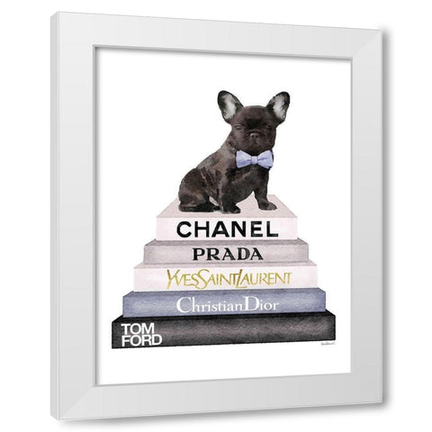 Bookstack Grey Frenchie White Modern Wood Framed Art Print by Greenwood, Amanda