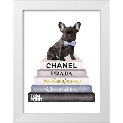 Bookstack Grey Frenchie White Modern Wood Framed Art Print by Greenwood, Amanda