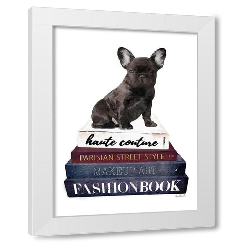 Bookstack Frenchie White Modern Wood Framed Art Print by Greenwood, Amanda