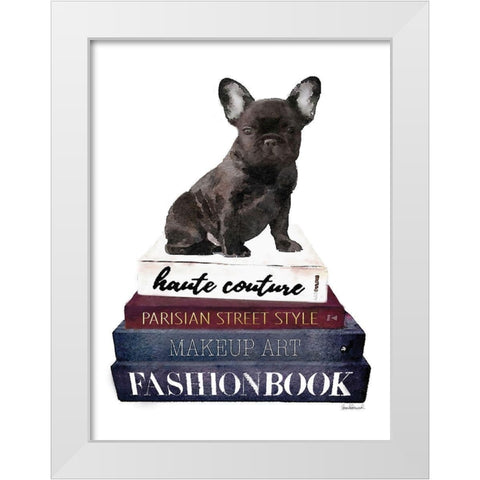 Bookstack Frenchie White Modern Wood Framed Art Print by Greenwood, Amanda