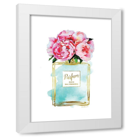 Parfume Teal with Peony White Modern Wood Framed Art Print by Greenwood, Amanda