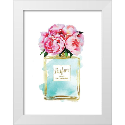 Parfume Teal with Peony White Modern Wood Framed Art Print by Greenwood, Amanda