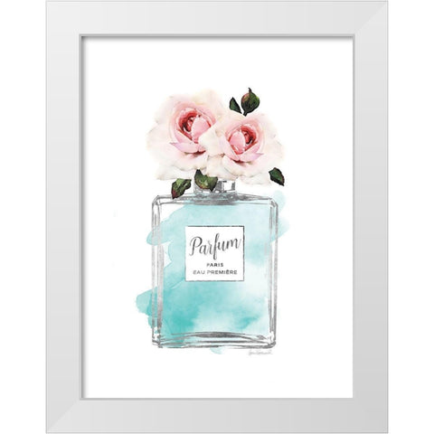 Parfume Teal with Rose White Modern Wood Framed Art Print by Greenwood, Amanda