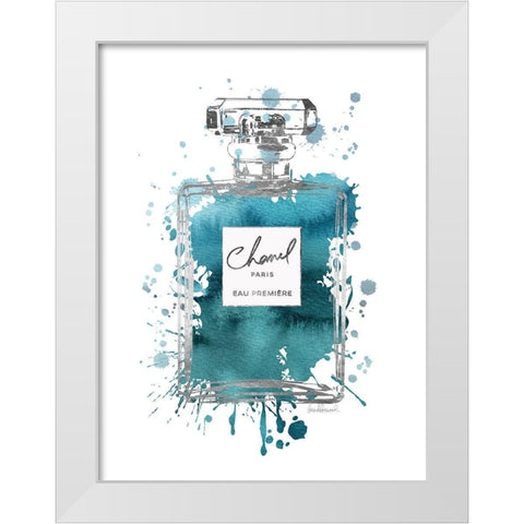 Silver Inky Perfume in Teal White Modern Wood Framed Art Print by Greenwood, Amanda