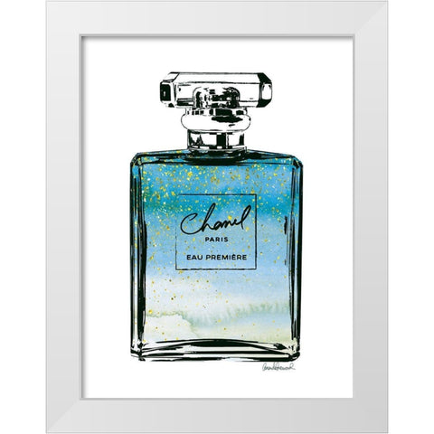 Perfume in Blue Ombre Glitter White Modern Wood Framed Art Print by Greenwood, Amanda